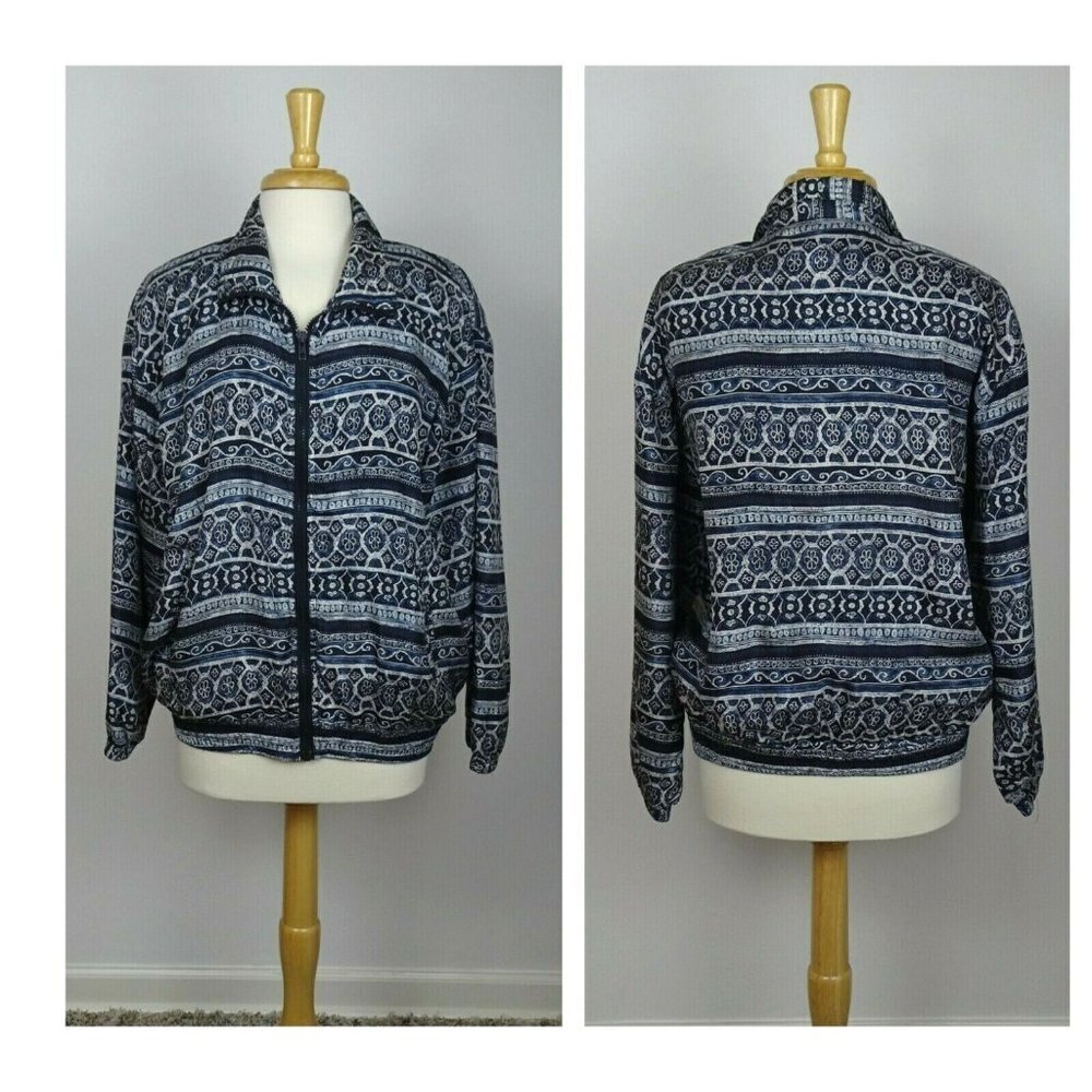 XPOSURE Vintage 100% Silk Track Jacket Outerwear Windbreaker Full-Zip 80s 90s M